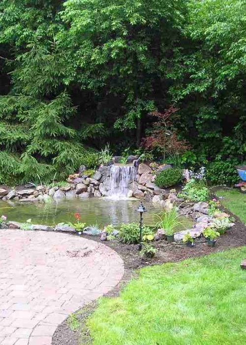 Landscape, hardscape and koi pond